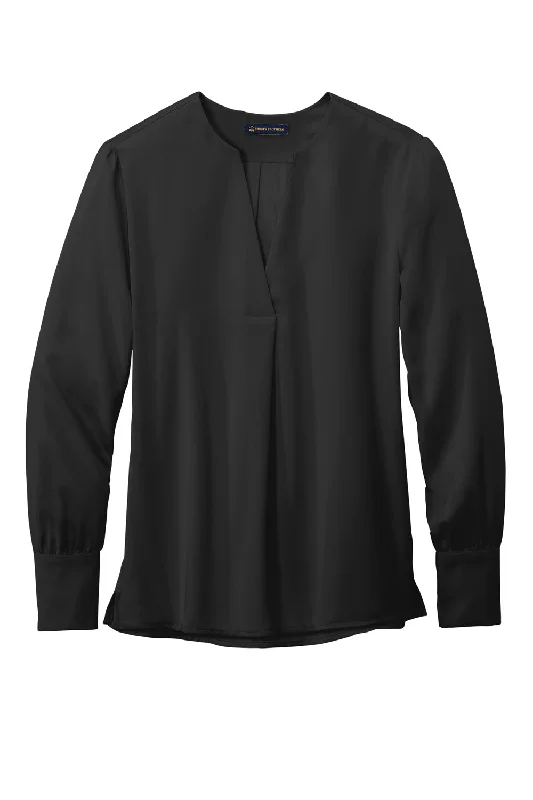 Brooks Brothers Womens Anti Static Open Neck Long Sleeve Blouse - Deep Black