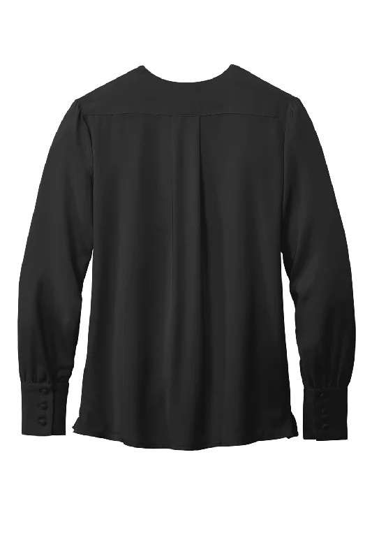 Brooks Brothers Womens Anti Static Open Neck Long Sleeve Blouse - Deep Black