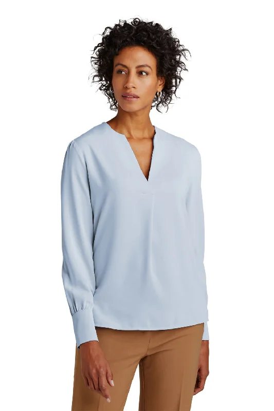 Brooks Brothers Womens Anti Static Open Neck Long Sleeve Blouse - Heritage Blue