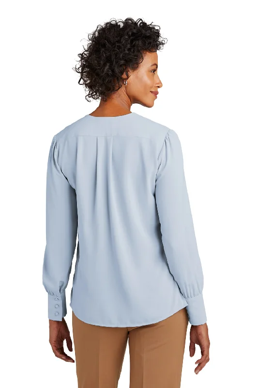 Brooks Brothers Womens Anti Static Open Neck Long Sleeve Blouse - Heritage Blue