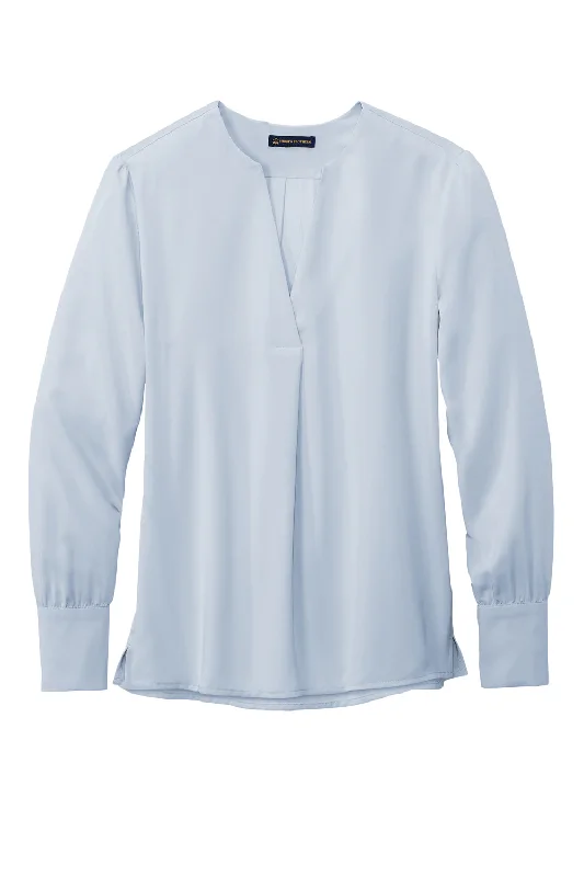 Brooks Brothers Womens Anti Static Open Neck Long Sleeve Blouse - Heritage Blue