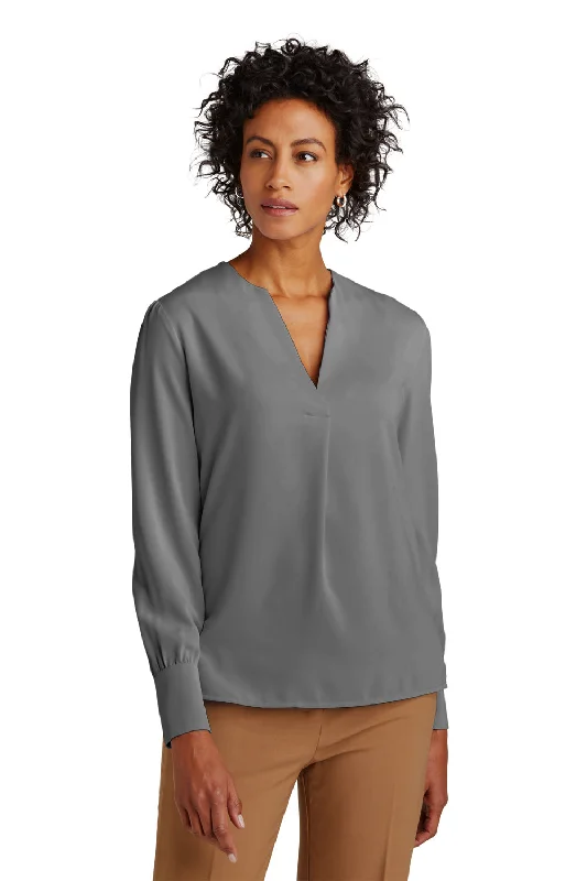 Brooks Brothers Womens Anti Static Open Neck Long Sleeve Blouse - Shadow Grey