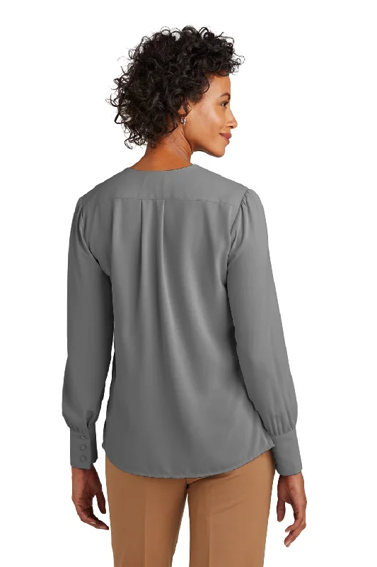 Brooks Brothers Womens Anti Static Open Neck Long Sleeve Blouse - Shadow Grey