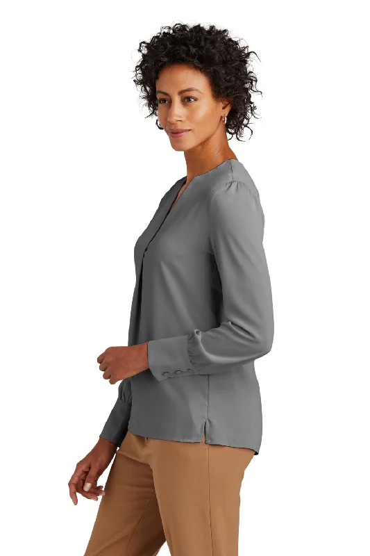 Brooks Brothers Womens Anti Static Open Neck Long Sleeve Blouse - Shadow Grey