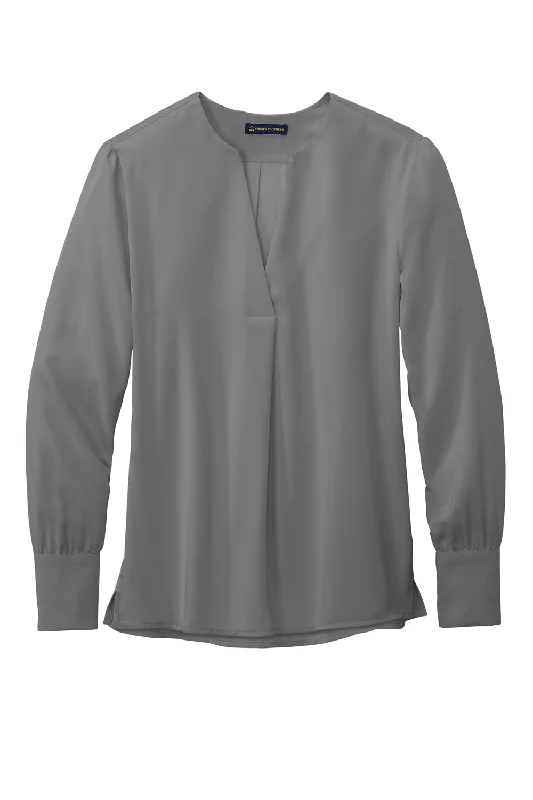 Brooks Brothers Womens Anti Static Open Neck Long Sleeve Blouse - Shadow Grey