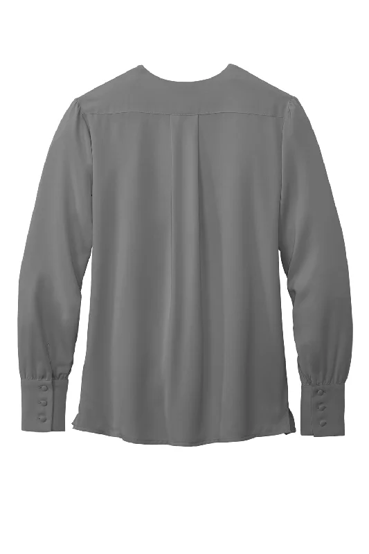 Brooks Brothers Womens Anti Static Open Neck Long Sleeve Blouse - Shadow Grey