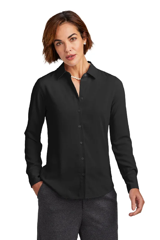 Brooks Brothers Womens Satin Anti Static Long Sleeve Button Down Shirt - Deep Black