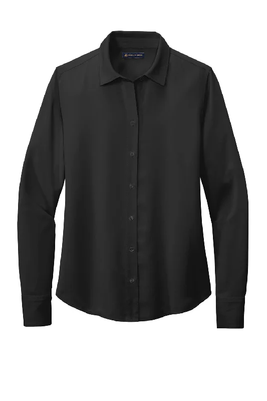 Brooks Brothers Womens Satin Anti Static Long Sleeve Button Down Shirt - Deep Black