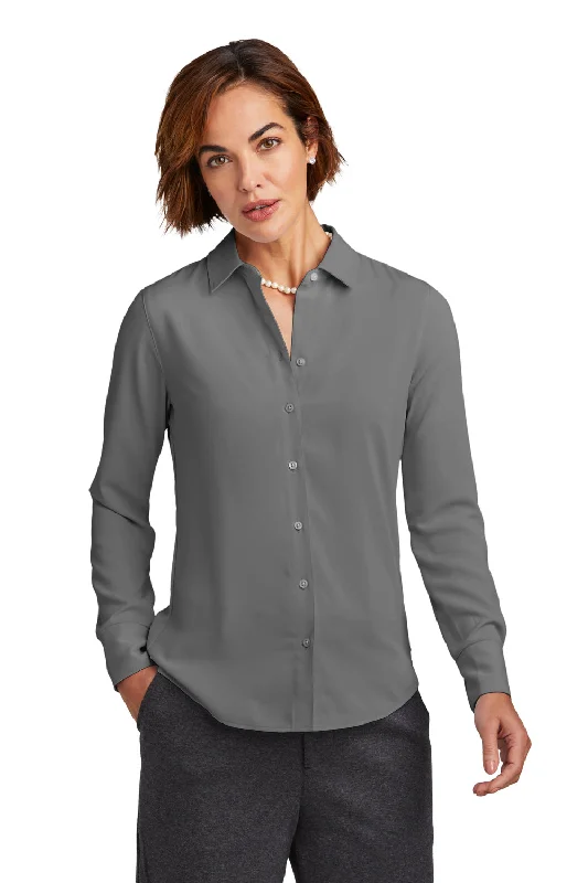 Brooks Brothers Womens Satin Anti Static Long Sleeve Button Down Shirt - Shadow Grey