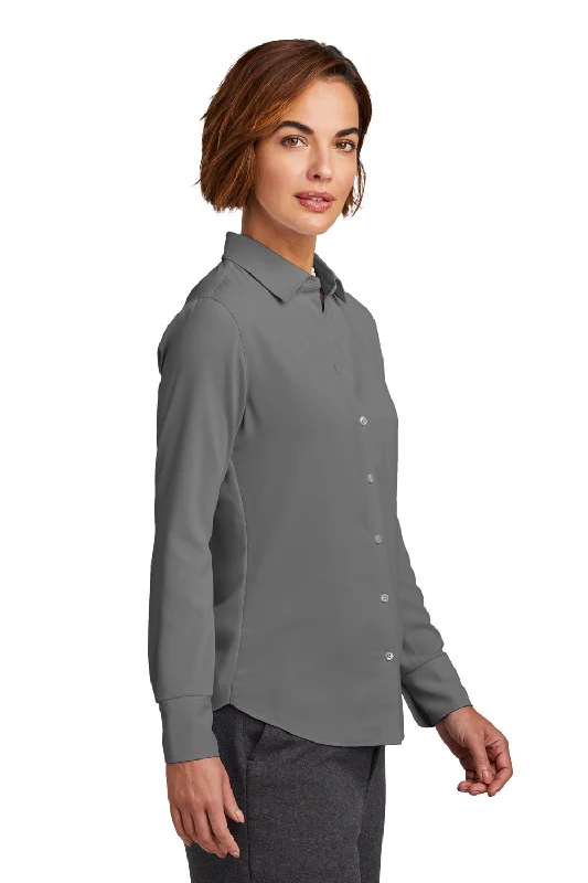 Brooks Brothers Womens Satin Anti Static Long Sleeve Button Down Shirt - Shadow Grey