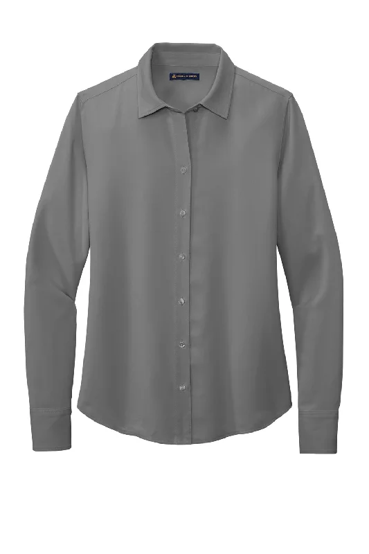 Brooks Brothers Womens Satin Anti Static Long Sleeve Button Down Shirt - Shadow Grey