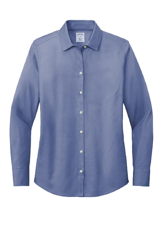 Brooks Brothers Womens Wrinkle Resistant Pinpoint Long Sleeve Button Down Shirt - Cobalt Blue