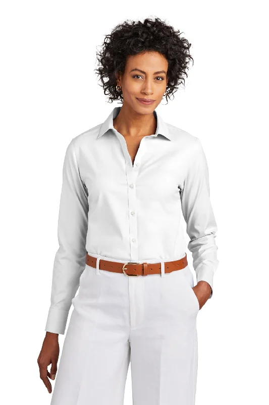 Brooks Brothers Womens Wrinkle Resistant Pinpoint Long Sleeve Button Down Shirt - White