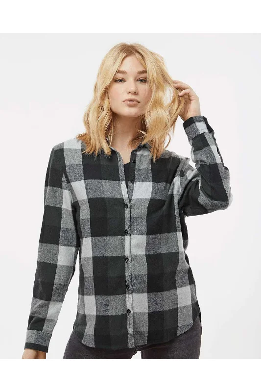 Burnside Womens Boyfriend Flannel Long Sleeve Button Down Shirt - Black/Grey - NEW