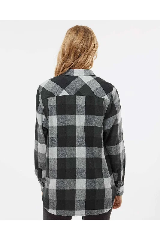 Burnside Womens Boyfriend Flannel Long Sleeve Button Down Shirt - Black/Grey - NEW