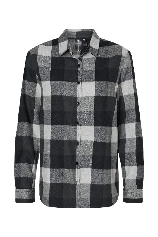 Burnside Womens Boyfriend Flannel Long Sleeve Button Down Shirt - Black/Grey - NEW