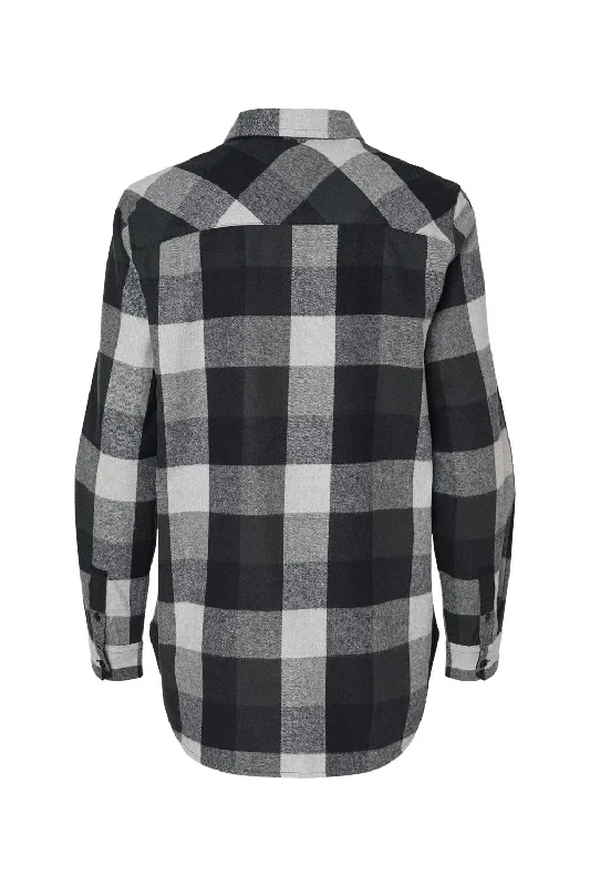 Burnside Womens Boyfriend Flannel Long Sleeve Button Down Shirt - Black/Grey - NEW