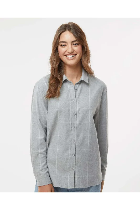 Burnside Womens Boyfriend Flannel Long Sleeve Button Down Shirt - Grey/White - NEW