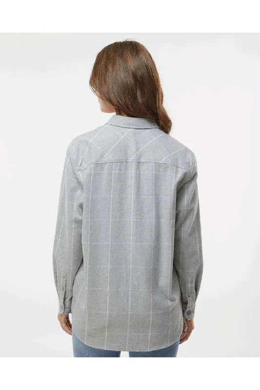 Burnside Womens Boyfriend Flannel Long Sleeve Button Down Shirt - Grey/White - NEW