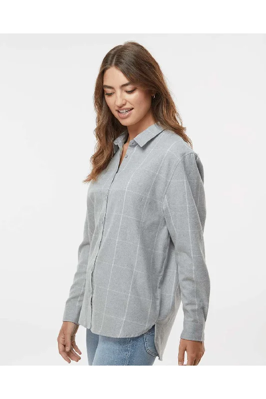 Burnside Womens Boyfriend Flannel Long Sleeve Button Down Shirt - Grey/White - NEW