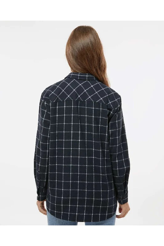 Burnside Womens Boyfriend Flannel Long Sleeve Button Down Shirt - Navy Blue/White - NEW