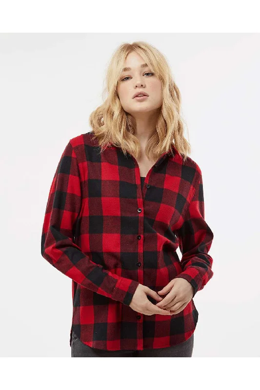 Burnside Womens Boyfriend Flannel Long Sleeve Button Down Shirt - Red/Black Buffalo - NEW