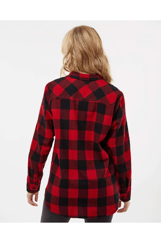 Burnside Womens Boyfriend Flannel Long Sleeve Button Down Shirt - Red/Black Buffalo - NEW