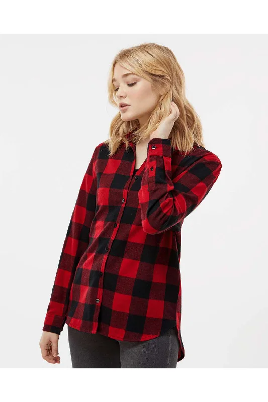 Burnside Womens Boyfriend Flannel Long Sleeve Button Down Shirt - Red/Black Buffalo - NEW