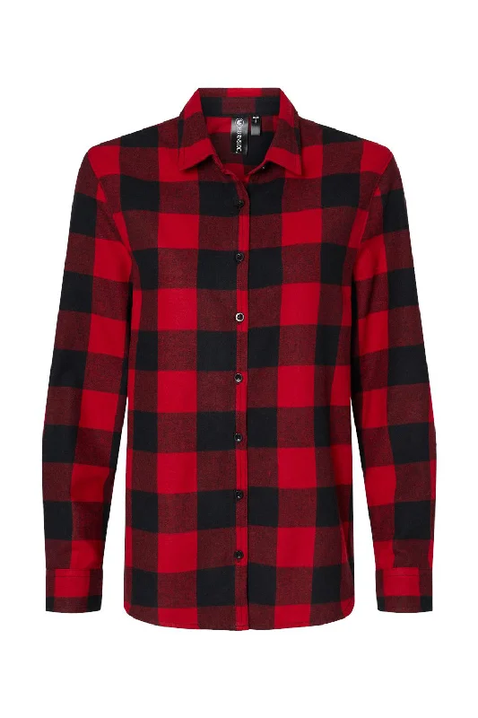 Burnside Womens Boyfriend Flannel Long Sleeve Button Down Shirt - Red/Black Buffalo - NEW