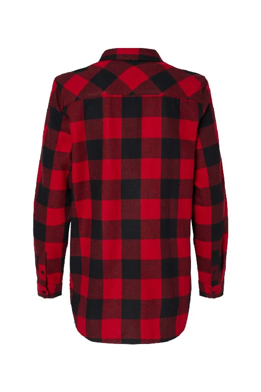 Burnside Womens Boyfriend Flannel Long Sleeve Button Down Shirt - Red/Black Buffalo - NEW