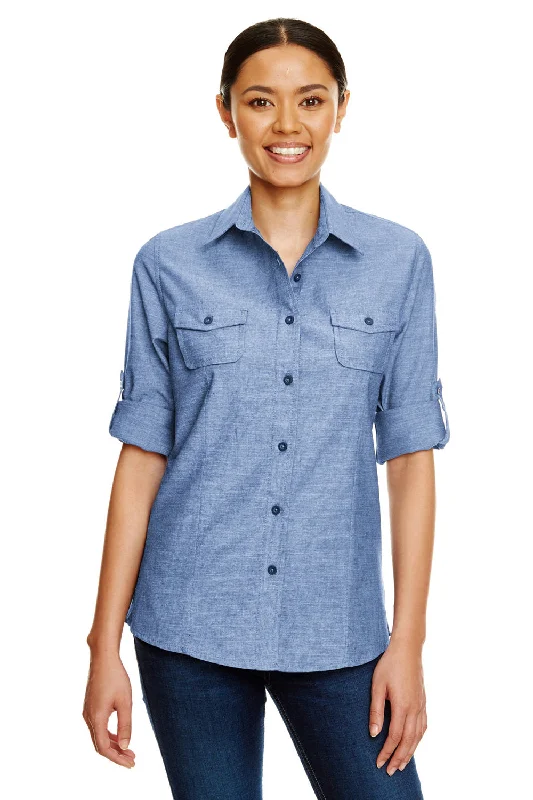 Burnside Womens Long Sleeve Button Down Shirt w/ Double Pockets - Light Denim - NEW