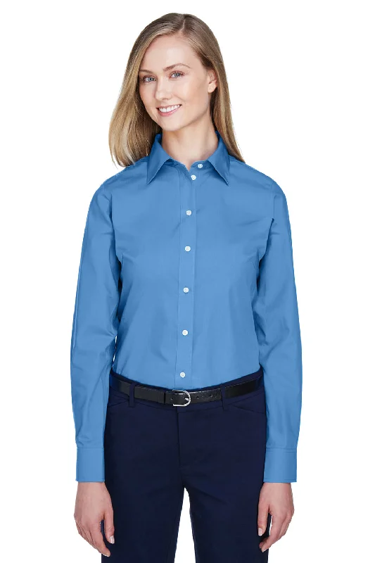 Devon & Jones Womens Crown Woven Collection Wrinkle Resistant Long Sleeve Button Down Shirt - French Blue