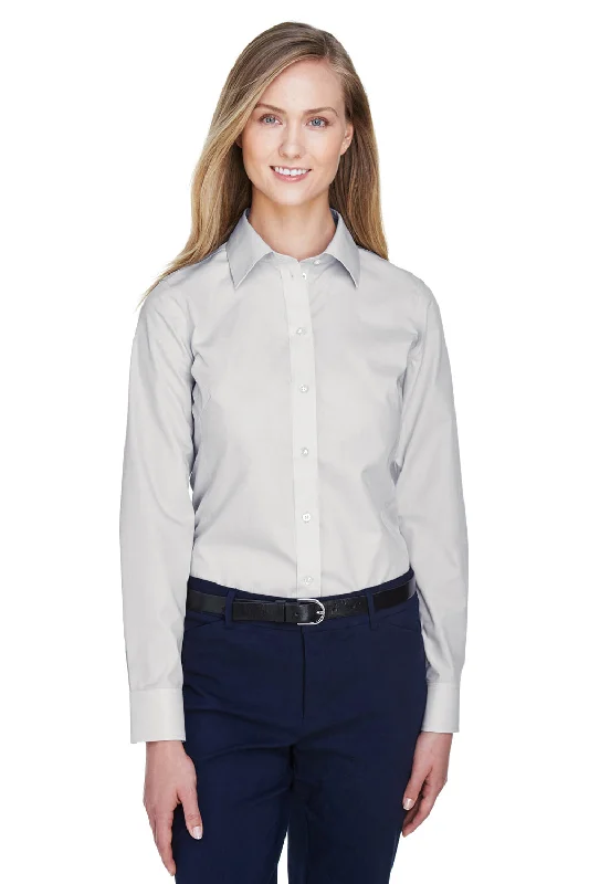 Devon & Jones Womens Crown Woven Collection Wrinkle Resistant Long Sleeve Button Down Shirt - Silver Grey