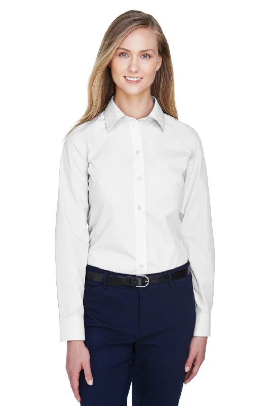 Devon & Jones Womens Crown Woven Collection Wrinkle Resistant Long Sleeve Button Down Shirt - White