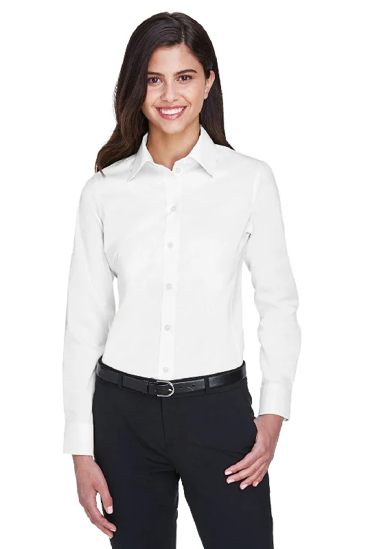 Devon & Jones Womens Crown Woven Collection Wrinkle Resistant Long Sleeve Button Down Shirt - White