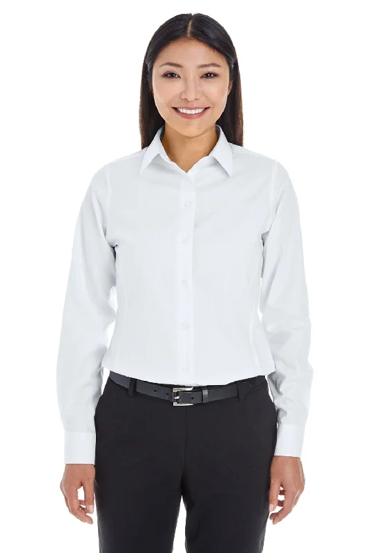 Devon & Jones Womens Crown Woven Collection Wrinkle Resistant Long Sleeve Button Down Shirt - White