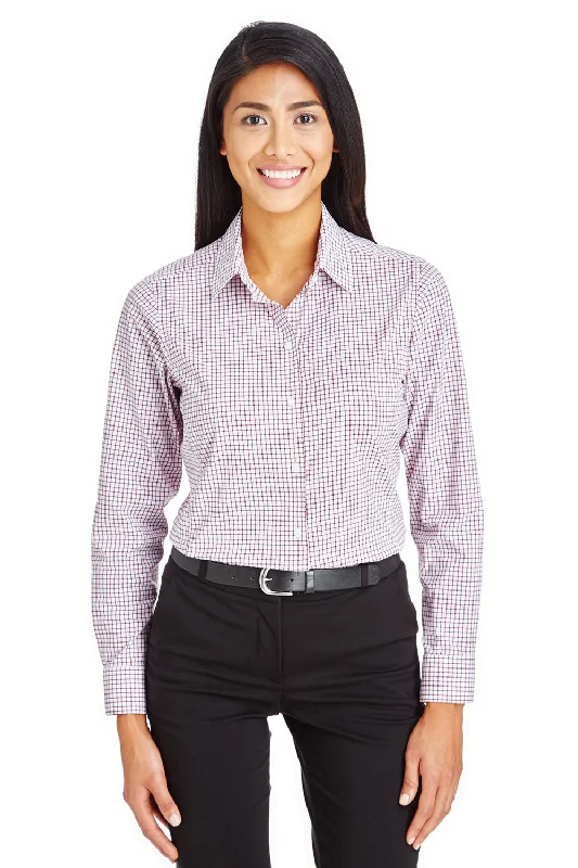 Devon & Jones Womens CrownLux Performance Moisture Wicking Long Sleeve Button Down Shirt - Burgundy/White