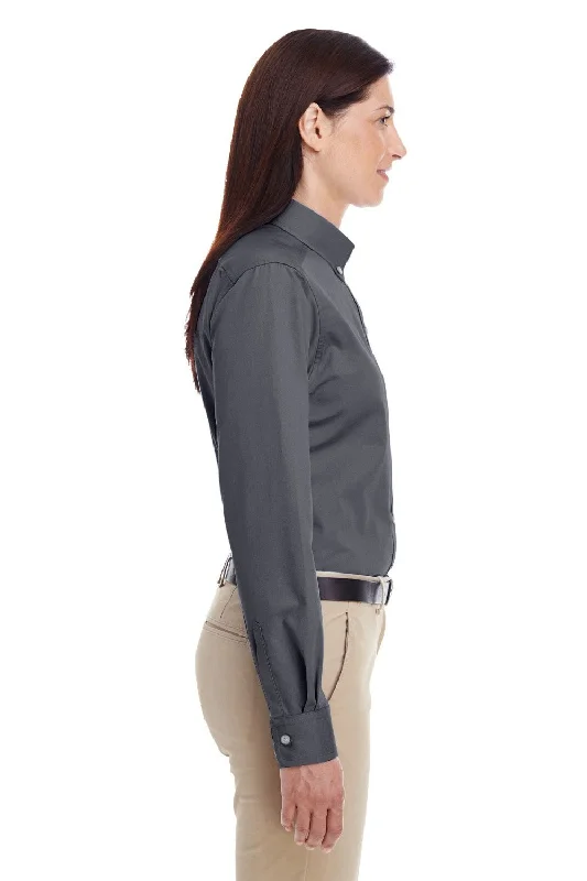 Harriton Womens Foundation Stain Resistant Long Sleeve Button Down Shirt - Dark Charcoal Grey - Closeout