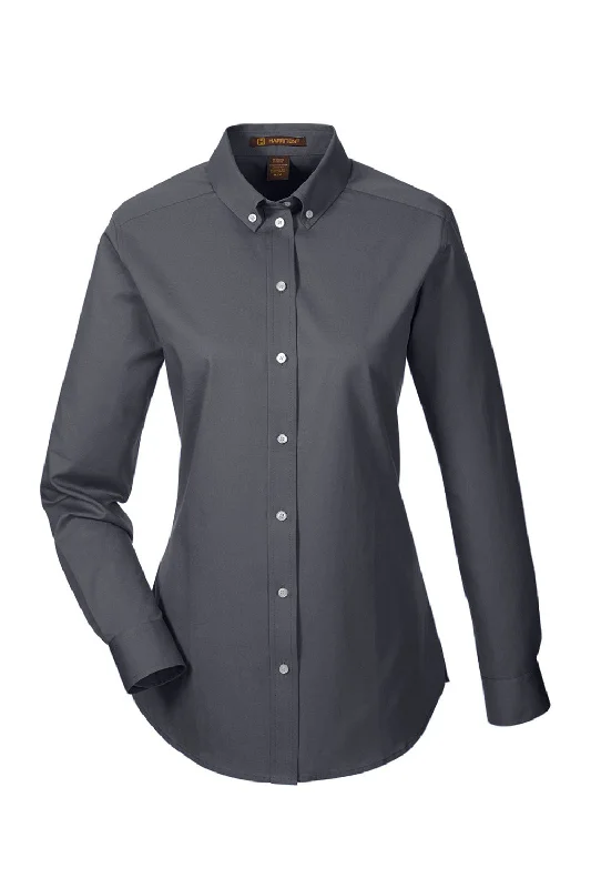 Harriton Womens Foundation Stain Resistant Long Sleeve Button Down Shirt - Dark Charcoal Grey - Closeout