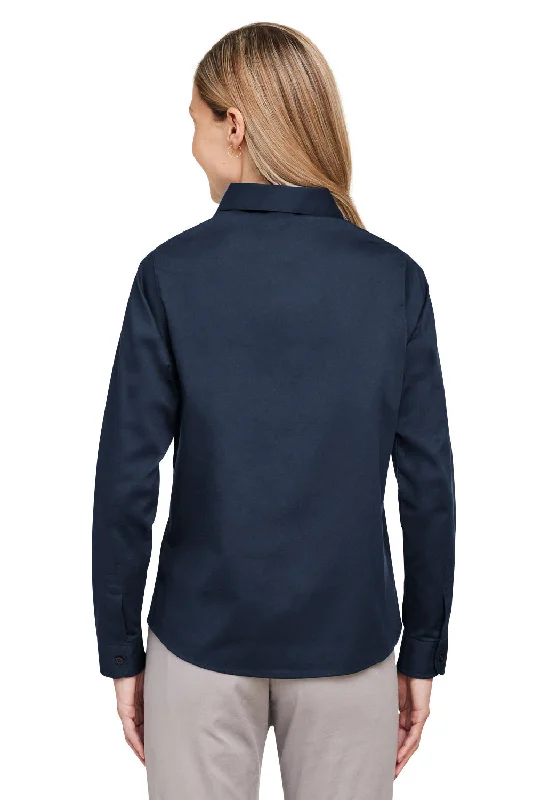 Harriton Womens Advantage Wrinkle Resistant Long Sleeve Button Down Shirt w/ Double Pockets - Dark Navy Blue