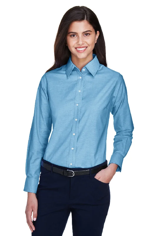 Harriton Womens Oxford Wrinkle Resistant Long Sleeve Button Down Shirt - Light Blue