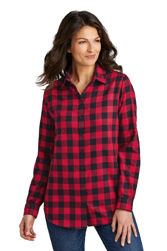 Port Authority Womens Flannel Long Sleeve Button Down Shirt - Red/Black Buffalo