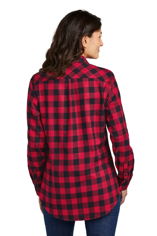 Port Authority Womens Flannel Long Sleeve Button Down Shirt - Red/Black Buffalo