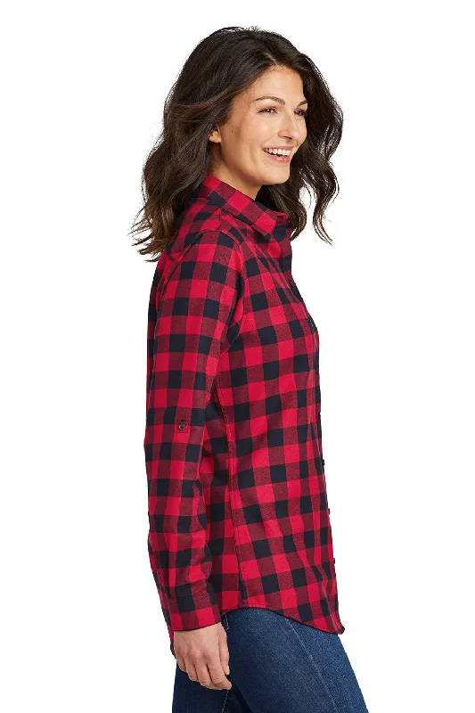 Port Authority Womens Flannel Long Sleeve Button Down Shirt - Red/Black Buffalo