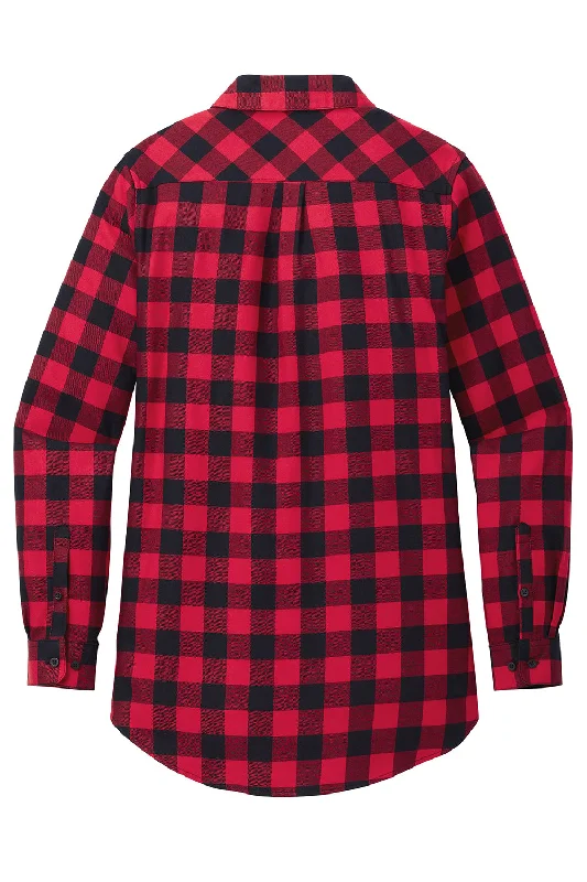 Port Authority Womens Flannel Long Sleeve Button Down Shirt - Red/Black Buffalo