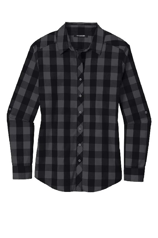 Port Authority Womens Everyday Plaid Long Sleeve Button Down Shirt - Black