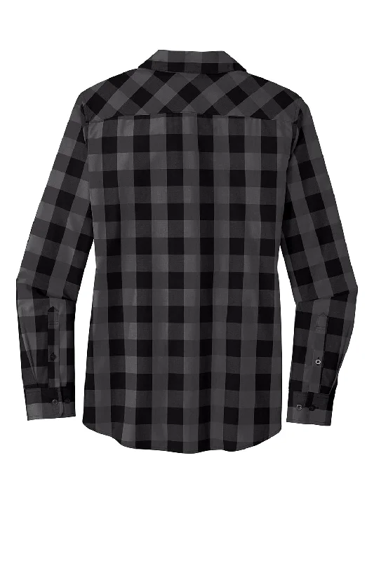 Port Authority Womens Everyday Plaid Long Sleeve Button Down Shirt - Black