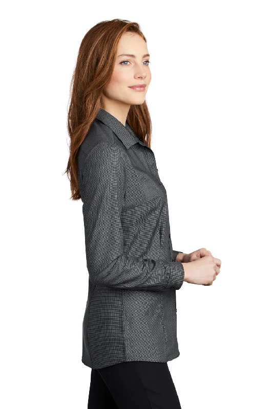 Port Authority Womens Pincheck Wrinkle Resistant Long Sleeve Button Down Shirt - Black/Steel Grey