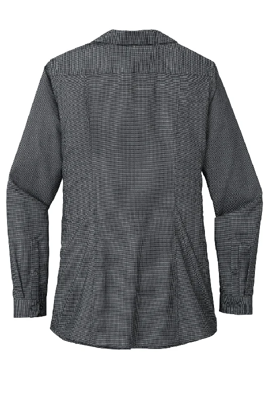 Port Authority Womens Pincheck Wrinkle Resistant Long Sleeve Button Down Shirt - Black/Steel Grey