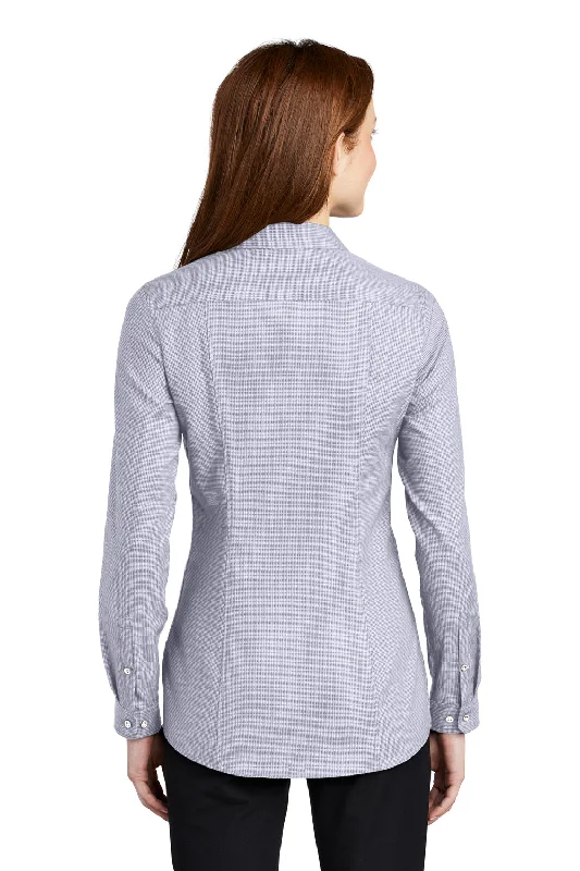 Port Authority Womens Pincheck Wrinkle Resistant Long Sleeve Button Down Shirt - Gusty Grey/White